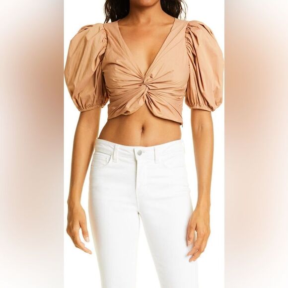 Cinq a Sept Vada Puff Sleeve Poplin Crop Top in Sahara Size L NWT $ 295.00 - Picture 2 of 8
